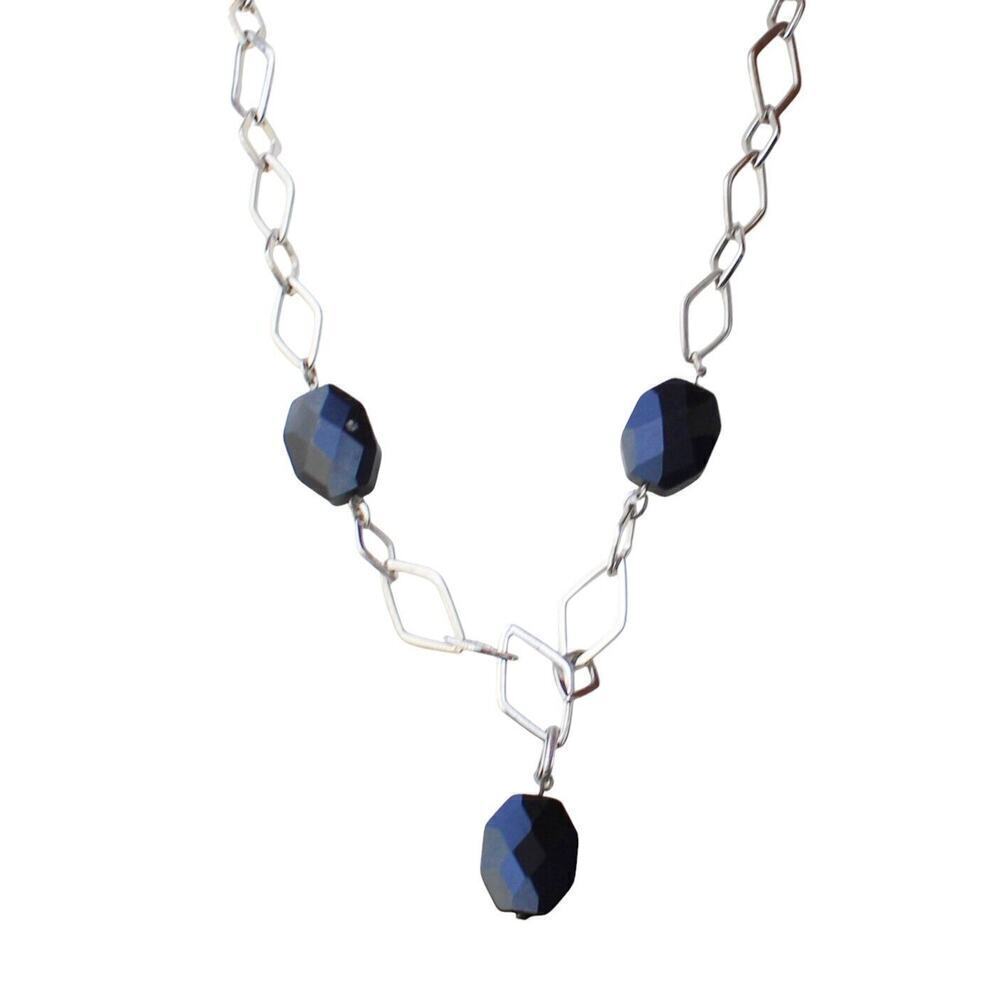 Y2K Vintage Chunky Necklace Black Silver Tone Beaded Necklace Layering Statement